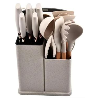 Imagem de Kit Completo De Utensílios De Cozinha Luxo – 19 Peças, Incluindo Pequena Tábua De Silicone(Branco)