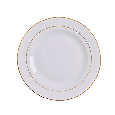 Imagem de Prato de serviço 25,4 cm para uso familiar, prato de aperitivo de cerâmica com acabamento dourado para catering, bife clássico, prato de servir macarrão, 4 peças
