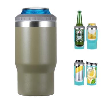 Imagem de Gteller Isolador De Latas/Garrafas Aço Inoxidável 4 Em 1, Tampas Bidirecionais 14 Oz, Refrigerador Latas Com Isolamento Térmico, Suporte Para Garrafas Cerveja (Olivácea)
