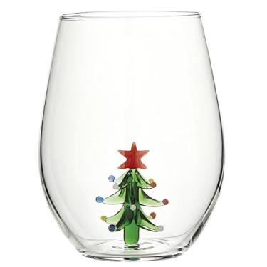 Imagem de Slant Collections Taças de vinho de Natal 3D sem haste com estatueta, 590 ml, árvore