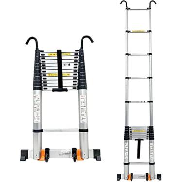 Imagem de Escada telescópica de alumínio com gancho, barra estabilizadora e rodas, escada telescópica de 8 m, 7 m, 6 m, 5 m de altura, escada de extensão para telhado de casa, sótão, trailer, vida interessante