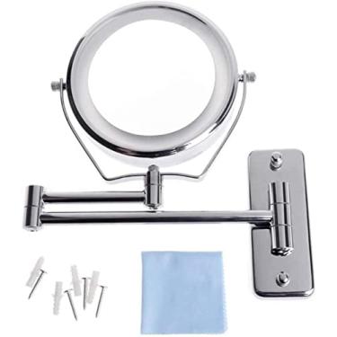 Imagem de Espelho de maquiagem espelho de maquiagem com 15 cm 1x/7X espelho de banheiro de dois lados espelho de maquiagem led espelho de maquiagem ajustável montado na parede braço duplo extensor,