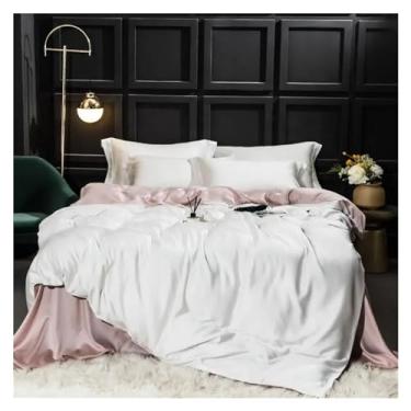 Imagem de EESCZVGBDX Jogo de cama luxuoso 100% seda verde cinza macio capa de edredom lençol de cima fronha Queen King, conjunto de edredom para todas as estações