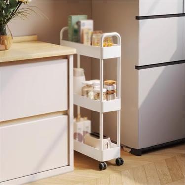 Imagem de Carrinho de armazenamento fino com rodas, organizador de aço carbono impermeável de 3 níveis, cestas versáteis de frutas e vegetais para cozinha, banheiro, escritório, lavanderia (branco, 32 x 18 x 65