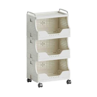 Imagem de Carrinho de armazenamento de cozinha versátil com rodízios e alças, rack aberto em camadas para sala de estar, banheiro e escritório – carrinho que economiza espaço (42 x 29 x 79 cm)