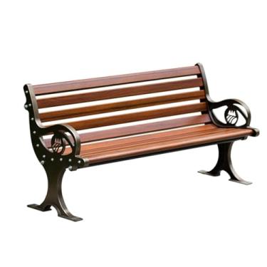 Imagem de Banco de jardim de pátio, cadeira de madeira de jardim com encosto e apoios de braço, cadeira de namoradeira, pátio de banco para móveis de exterior, peso de rolamento cerca de 500 kg (cor: marrom