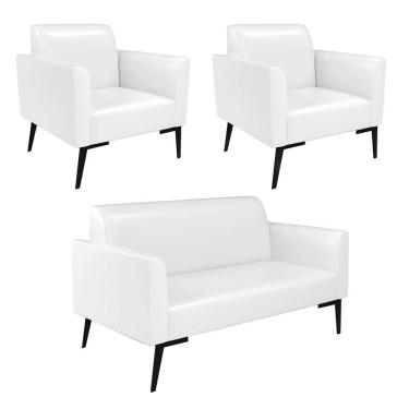 Imagem de Sofá Namoradeira Com 2 Poltronas Pés Villach Marisa Corano D03 - D\'rossi Cor Branco