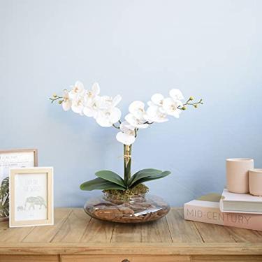 Imagem de Arranjo de Orquídeas Artificiais de Silicone Branca no Vaso de Vidro | Linha Permanente Formosinha