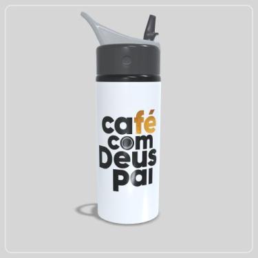 Imagem de Squeeze Branco Aluminio 500 ml  Personalizado  Café com Deus Pai - Jls