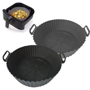 Imagem de Forro de silicone para fritadeira a ar, pacote com 2 forros de silicone redondos reutilizáveis compatíveis com ninja, torre, COSORI, forros de airfryer serve para acessórios de cozinha de panela de 3