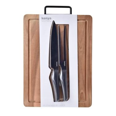 Imagem de Kit Para Churrasco Em Madeira Acácia 41x28x19cm Kenya