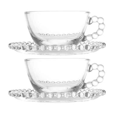 Imagem de Jogo 2 XícarasDe Chá Com Pires Cristal Transparente Pearl Pérola 180ml Wolff