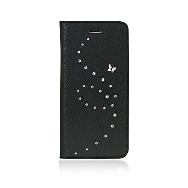 Imagem de Bling-My-Thing Capa flip de couro sintético texturizado com design Papillon com elementos Swarovski de cristal para Apple iPhone 6 – Embalagem de varejo – Preta com cristal
