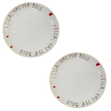 Imagem de Prato de Sobremesa Cerâmica “Fica Vai ter Bolo” Coração unitario 16,5 cm Ki Com (2)