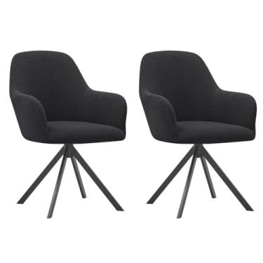Imagem de Lzyjckh Capa elástica para cadeira de jantar com braços, Protetor para poltrona giratória, Capa para cadeira de escritório, Para penteadeira, sala de estar, quarto,Black,2PCS