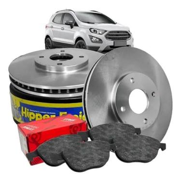 Imagem de Kit Discos de Freio Ventilados + Pastilhas Dianteiras Compatível com Nova Ecosport 2013 a 2021 - HF18J + RCPT13710