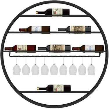 Imagem de Prateleiras de vinho, casa/bar retrô europeu montado na parede com suporte de vidro, prateleira de parede retrô de metal | cozinha bar restaurante | organizador de design de decoração de parede para