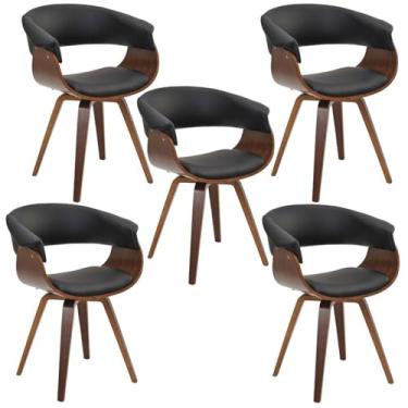 Imagem de Kit 05 Cadeiras Decorativas para Sala de Jantar Ohana Fixa PU Preto G56 - Gran Belo