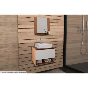 Imagem de Armário C- Balcão Banheiro Suspenso Bn3606 S- Cuba 60cm E Espelho Bn3610 Amêndoa-branco - Tecno Mobili