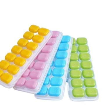 Imagem de Forma de Gelo com Tampa, Formas de Silicone Flexível para Geladeira e Freezer(Rosa + Azul)