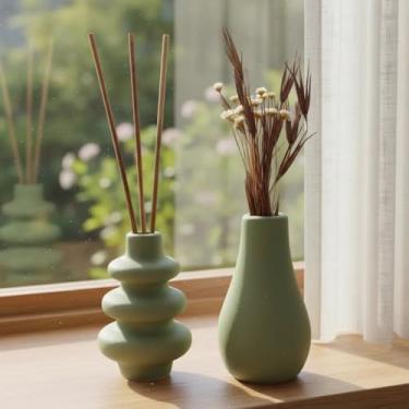 Imagem de Kit Vasos Arranjo Flores Aromatizador De Ambientes Varetas (Verde)