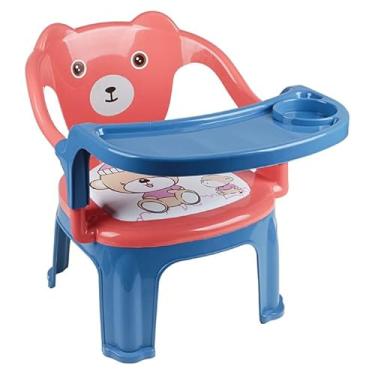 Imagem de Cadeira infantil de Alimentação Ursinho com apito Cadeira Infantil para Refeições (Azul/Coral)