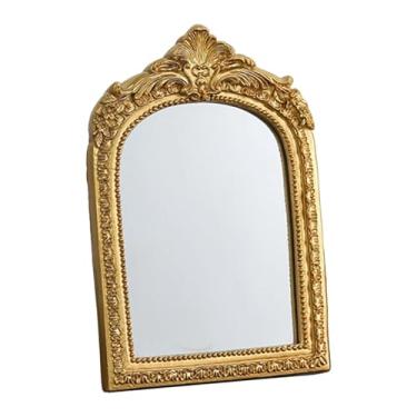 Imagem de MotiveTech Espelho de mesa vintage para penteadeira, espelho decorativo arqueado para maquiagem com moldura de resina para estilo casa de campo, 14.5 Cm X 2 Cm X