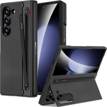 Imagem de Miimall Capa para Samsung Galaxy Z Fold 5 com compartimento para caneta S e suporte oculto protetor de tela integrado, fino, resistente, à prova de choque, carregamento sem fio, capa protetora para
