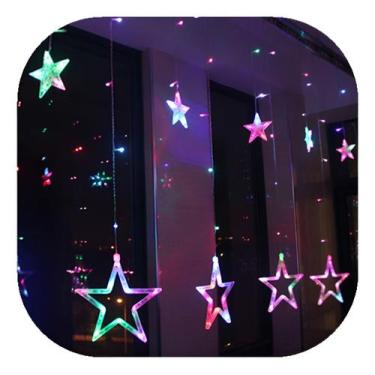 Imagem de Cascata De Estrela 138 Led 8 Funções Natal Azul3c Luzes Colorido USO I