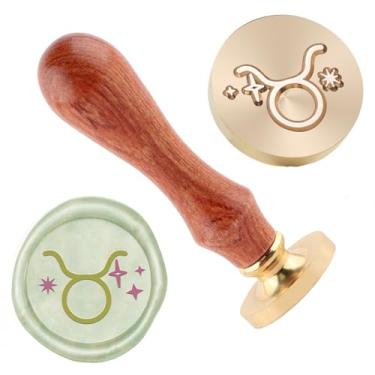 Imagem de Carimbo de lacre de cera Taurus Carimbos de lacre de latão removível com alça de madeira para envelopes, álbum de fotos, decoração de cartão postal, convites de festa de casamento, embalagem de