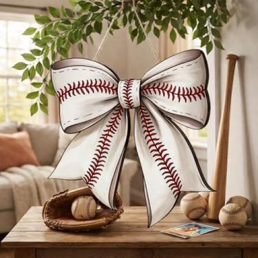 Imagem de Threehoney Placa de beisebol para porta de madeira, decoração de parede, placa para pendurar na porta da frente, jogos, esportes, guirlanda de boas-vindas, para casa de fazenda, janela, varanda