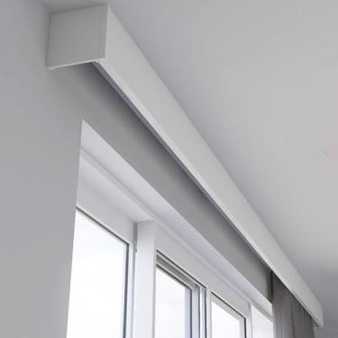 Imagem de Trilho de cortina três em um trilho de cortina e sanefa, cortina de metal tudo-em-um suporte de parede/teto, painel decorativo blackout personalizável trilhos de cortina de janela para sala de estar