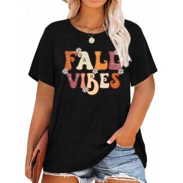 Imagem de Camiseta feminina MK Shop Limited, tamanho grande, Fall Vibes, Hallowe