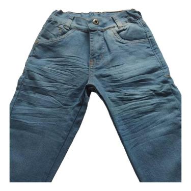 Imagem de Calça Jeans Infantil Menino Juvenil Masculina quadril amassadinho Lycra 4 a 10 anos azul Claro
