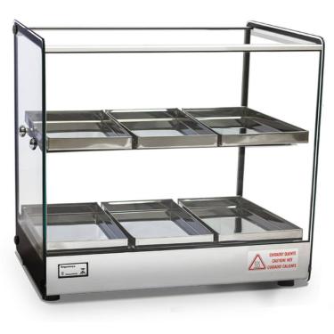 Imagem de Estufa Quadrada para Salgados Dupla 6 Bandejas EVR BC Vidro Reto Com Perfil Cinza - Titã