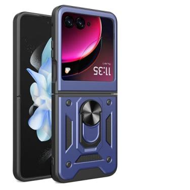 Imagem de Kukoufey Compatível com Motorola Razr+ 2023 Bracket Shell, com capa de lente de câmera deslizante compatível com Motorola RAZR 40 Ultra 5G 4ª geração 2023 XT2321-1 XT2321-2 XT2321-3 XT2321-5, capa azul