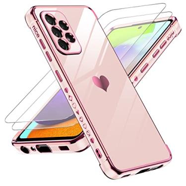 Imagem de LeYi Capa para Samsung A52, capa para Samsung Galaxy A52 5G com protetor de tela de vidro temperado [2 peças] + proteção completa da câmera, capa feminina de TPU macio para A52/A52s 5G, rosa