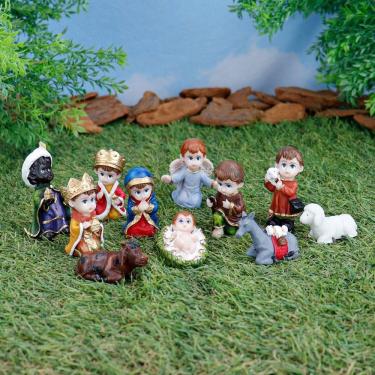 Imagem de Presepio Natalino Infantil Enfeite Miniatura 11peças Resina Decoração