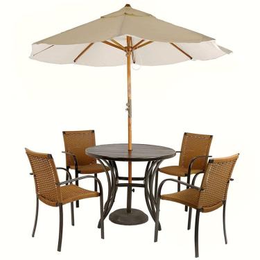 Imagem de Kit 4 Cadeiras Fibra  Estonado Mesa  Preta E  Bege