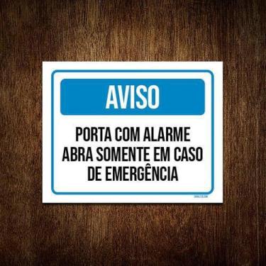 Imagem de Kit 10 Placas Aviso Porta Com Alarme Abra Emergência - Sinalizo.Com