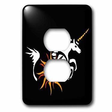 Imagem de 3dRose lsp_196246_6" Capa de saída abstrata com unicórnio voador branco artístico com chifre dourado com 2 tomadas, multicolorido