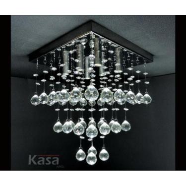 Imagem de Lustre Cristal CUBE Sobrepor 6xG9 - Base Inox 30x30cm - Kasa ARQ