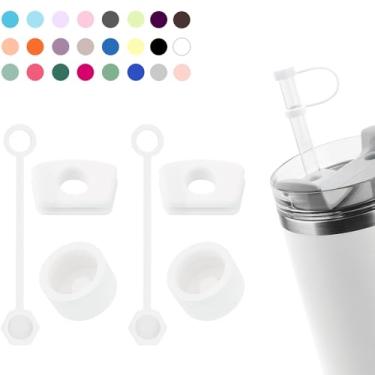 Imagem de DUNLAGUE Pacote com 2 tampas de derramamento para copo Stanley 2.0 850 g e 1,134 g, tampa à prova de vazamento de silicone para copo Stanley, acessórios de copo incluem tampa de palha, rolha redonda,