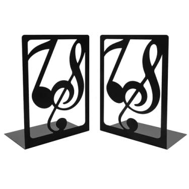 Imagem de Suporte para livros com tema de música preta, suporte para livros de piano vazado para notas musicais, suportes de livros, suporte de CD para escritório, casa, escola, presente, 1 par (notas musicais