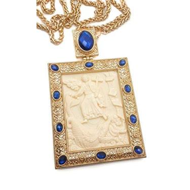 Imagem de Pingente de crucifixo de cruz de peitoral da loja Nazarth, Profeta Jonas, ícone bíblico, cena, pedras cristalizadas, elementos cristãos, padre cristão, bispo, colar de 50,8 cm em caixa de presente