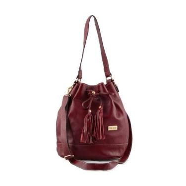 Imagem de Bolsa Saco Transversal Feminino em Couro Rubi - Betania Couros