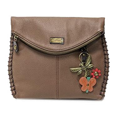 Imagem de Chala Bolsa tiracolo charmosa de ombro com aba superior e zíper preta/marrom escuro, Marrom_ Dragonfly 3, Large