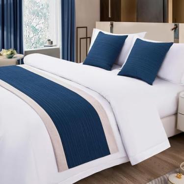 Imagem de Cachecol de corredor de cama de hotel simples para quarto decorações sem desbotamento proteção de cama algodão linho cor sólida tapete de cama mantas de cama para pé da cama - azul escuro||2 fronhas