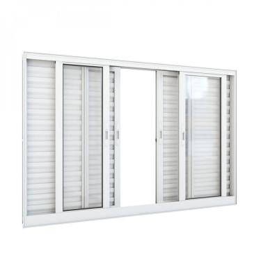 Imagem de Janela Veneziana De Correr Central 6 Folhas Com Grade 100X120 Lucasa Branco