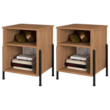 Imagem de Kit 2 Mesas De Cabeceira 2 Nichos Pés Metálicos Viena New Demolição Preto Artefamol